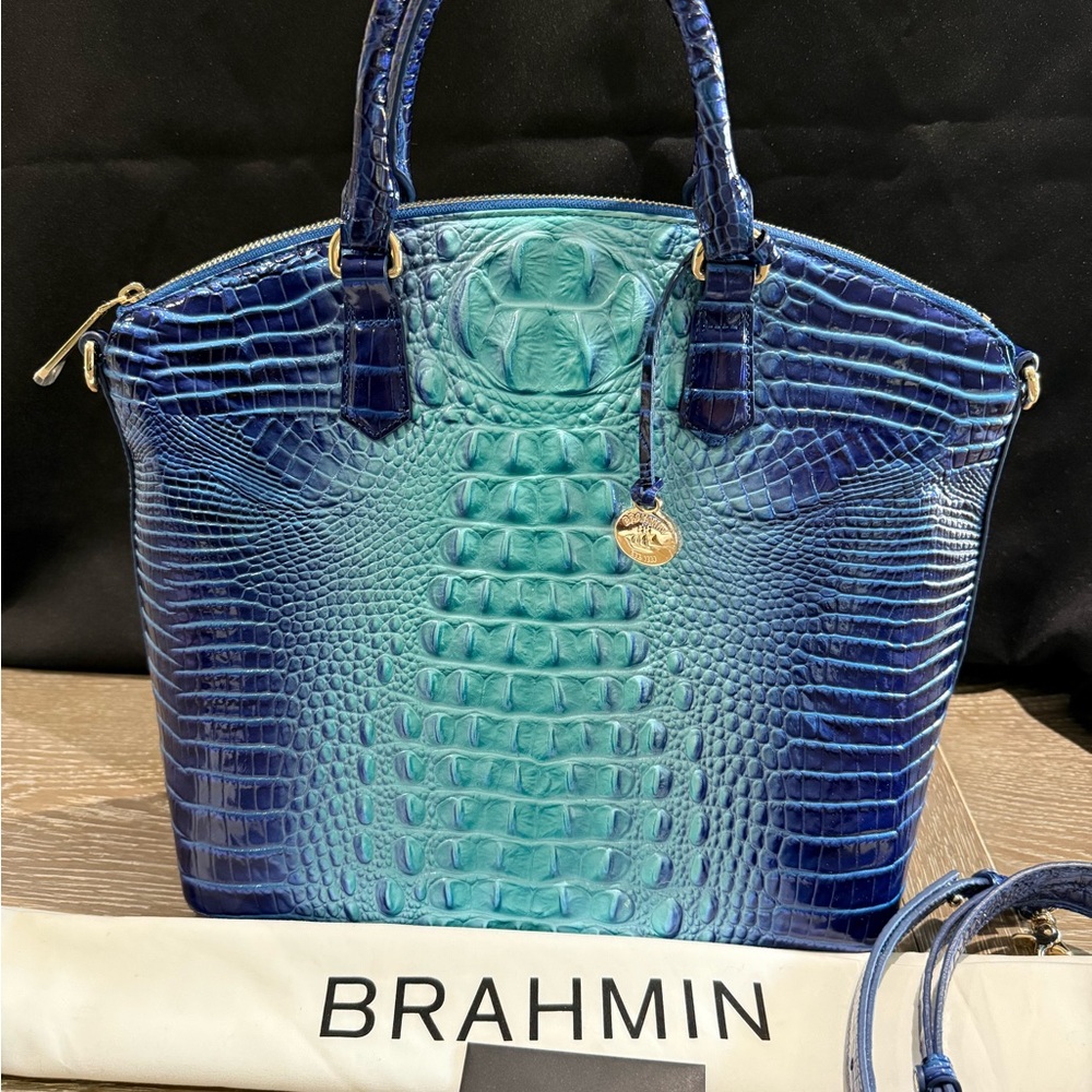 Brahmin Large Duxbury Satchel blue Ombré Melbourne Genuine Leather new!